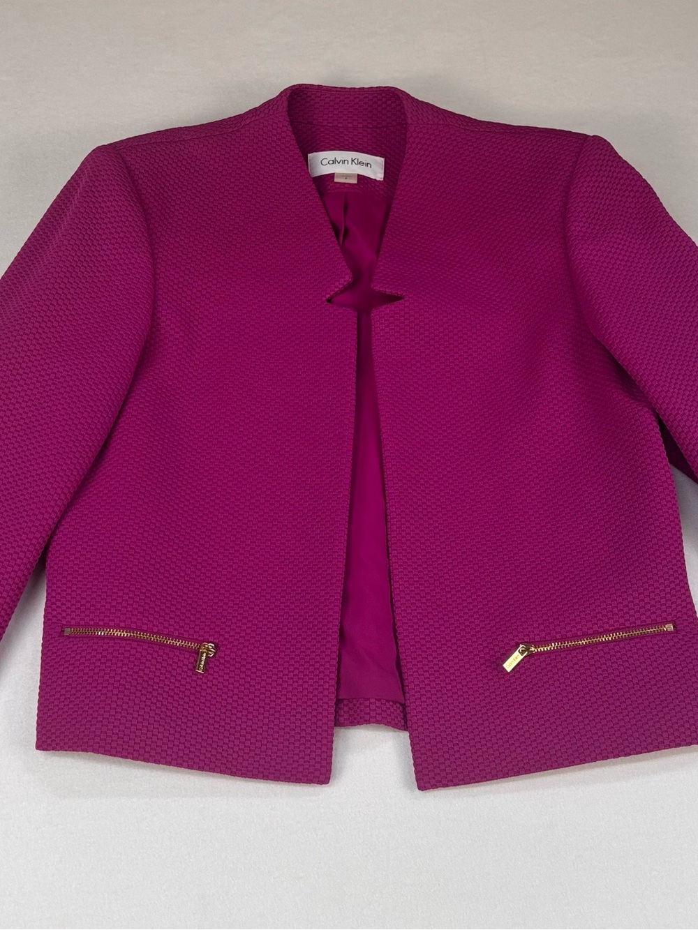 Calvin Klein Women's Fuchsia Textured Open-Front Blazer with Gold Zips
